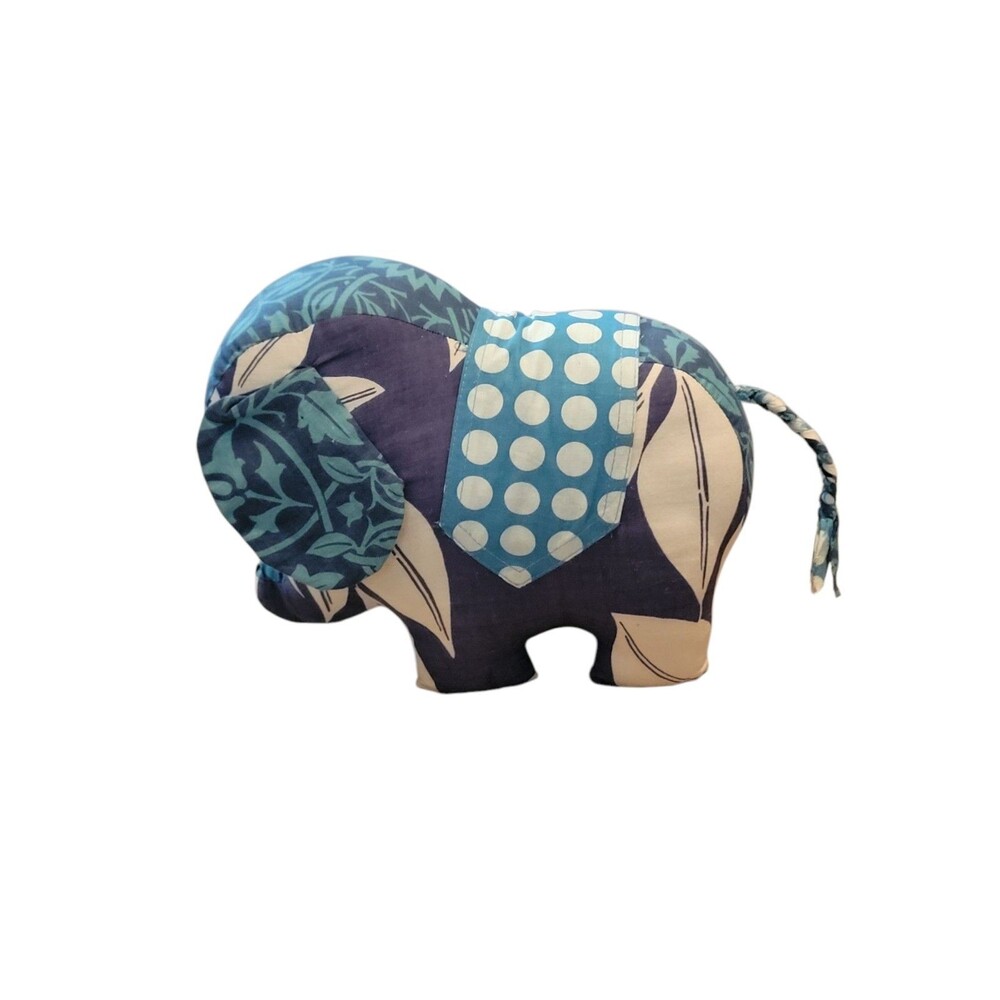 Zen Zen Forest Elephant Patchwork Blue Plush Stuffed Animal 9" Recycled Cotton